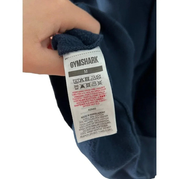 Gymshark Navy Blue Hoodie Size Medium Cotton Blend Logo Men’s - Picture 6 of 9